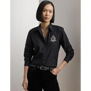 LAUREN Ralph Lauren NWOT Classic-Fit Embroidered Crest Shirt in Black-Size XL